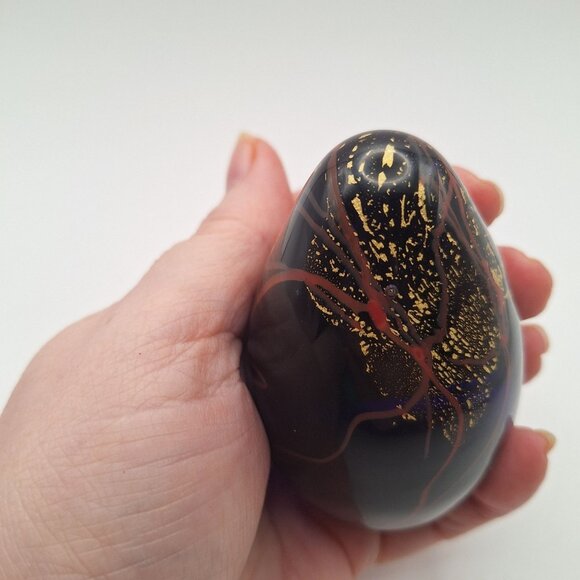 VINTAGE 1996 GLASS EYE STUDIO DICHROIC GLASS EGG PAPERWEIGHT BLUE RED GOLD USA - Picture 8 of 10
